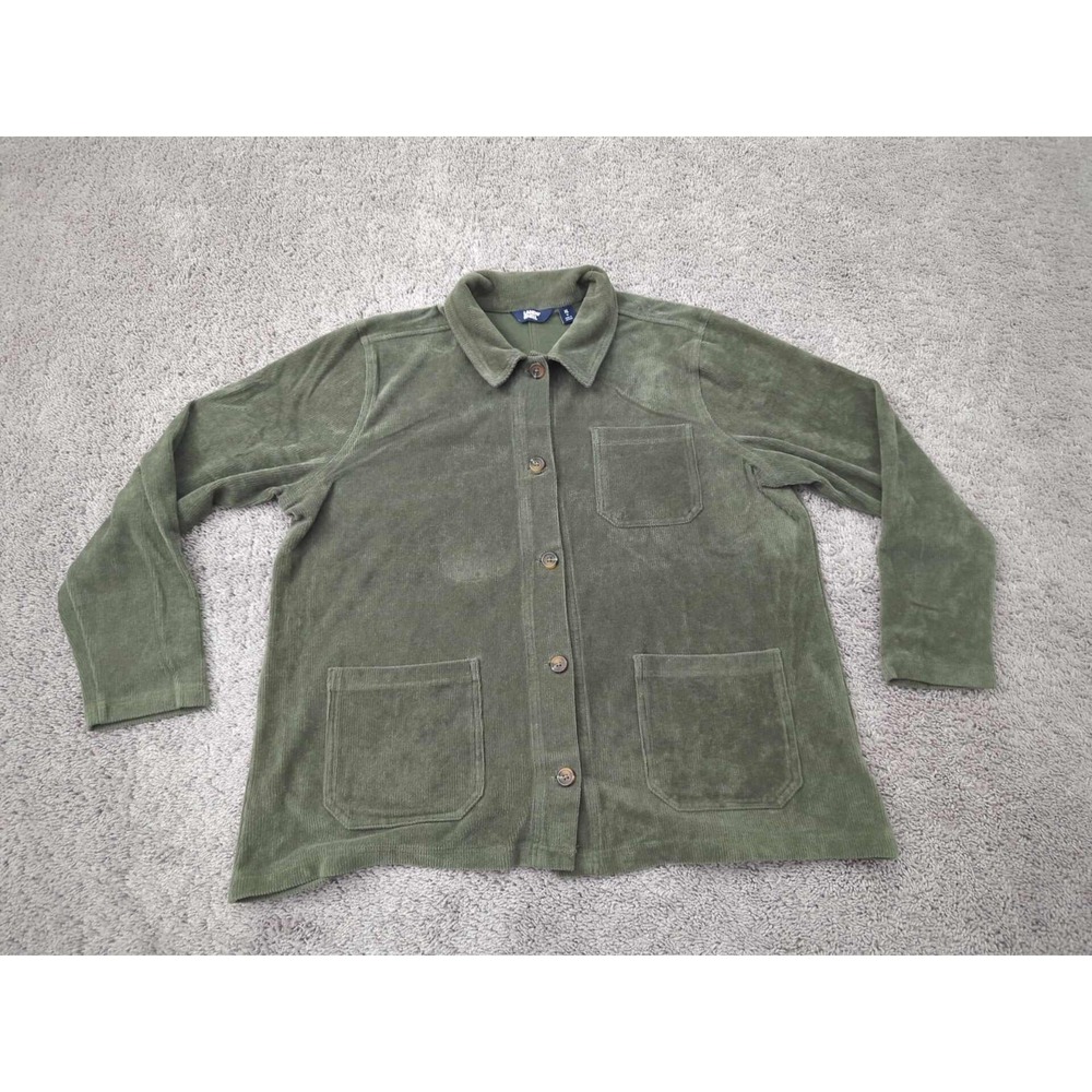 Lands' End Shirt Jacket Womens XL 18 Green Corduroy Patch Pockets Relaxed